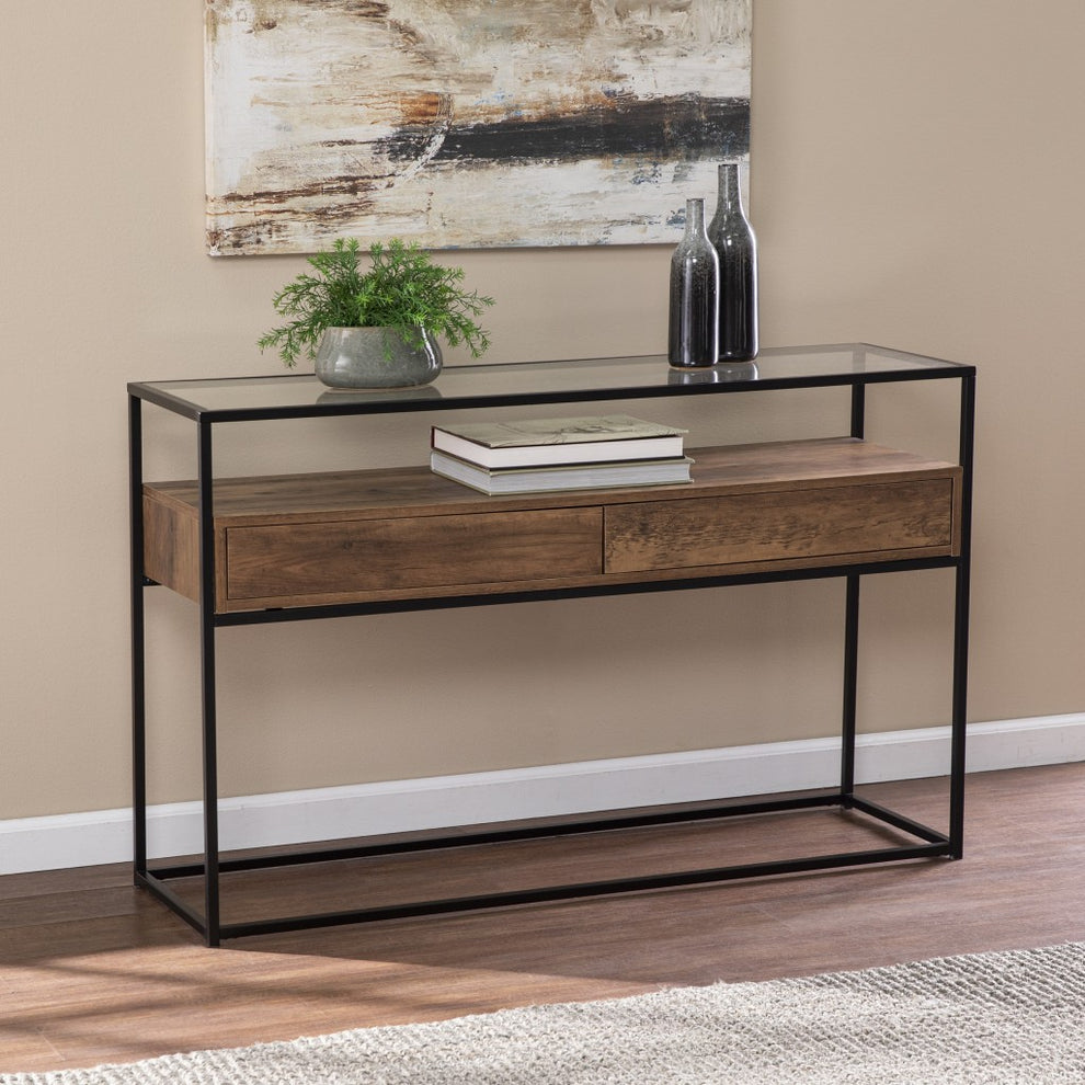 Clear and Black Glass Frame Console Table With Storage With Storage By Homeroots | Console Tables | Modishstore - 7