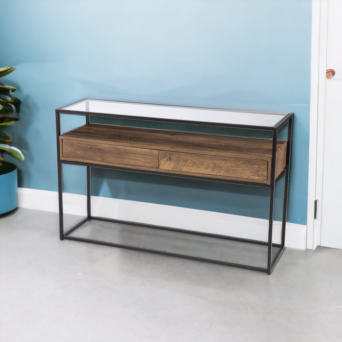 Clear and Black Glass Frame Console Table With Storage With Storage By Homeroots | Console Tables | Modishstore - 6