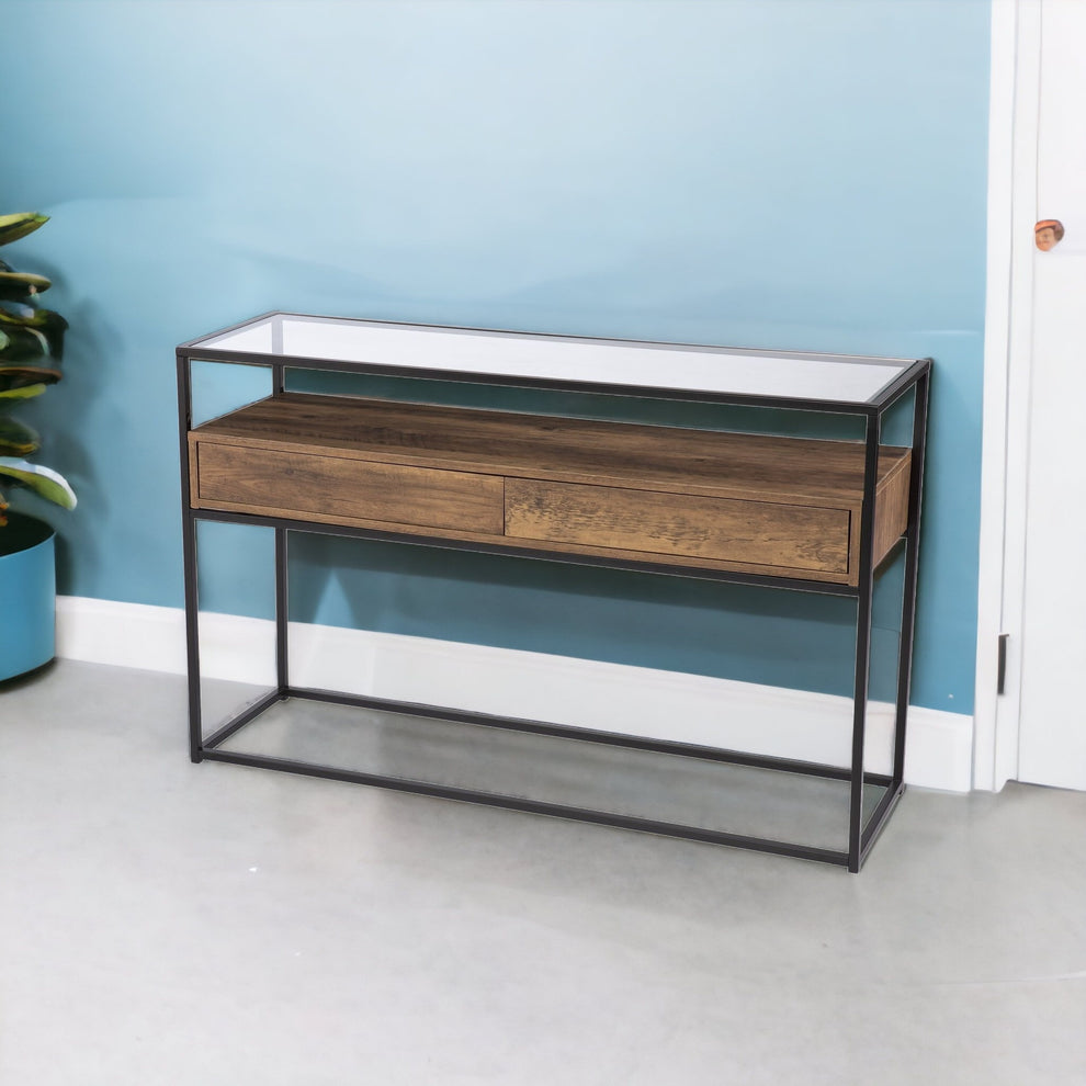 Clear and Black Glass Frame Console Table With Storage With Storage By Homeroots | Console Tables | Modishstore - 6