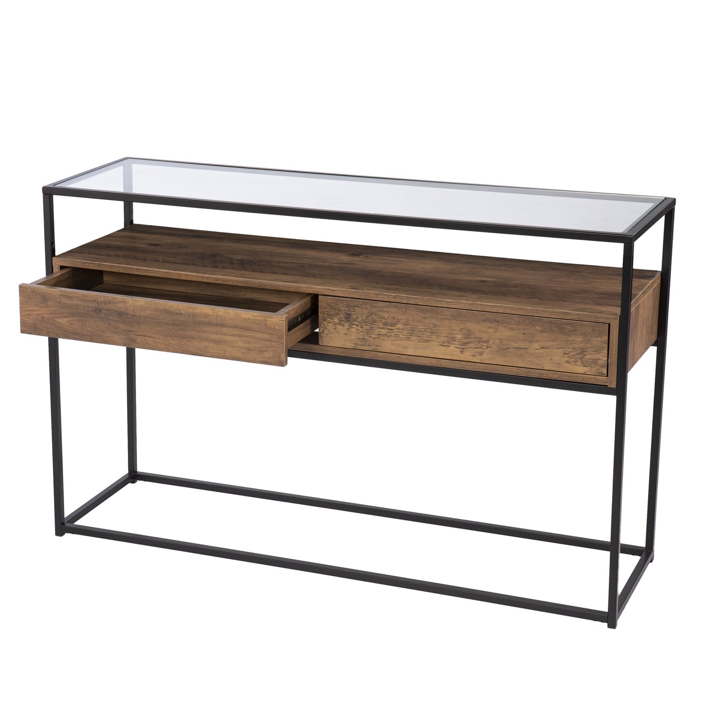 Clear and Black Glass Frame Console Table With Storage With Storage By Homeroots | Console Tables | Modishstore - 5