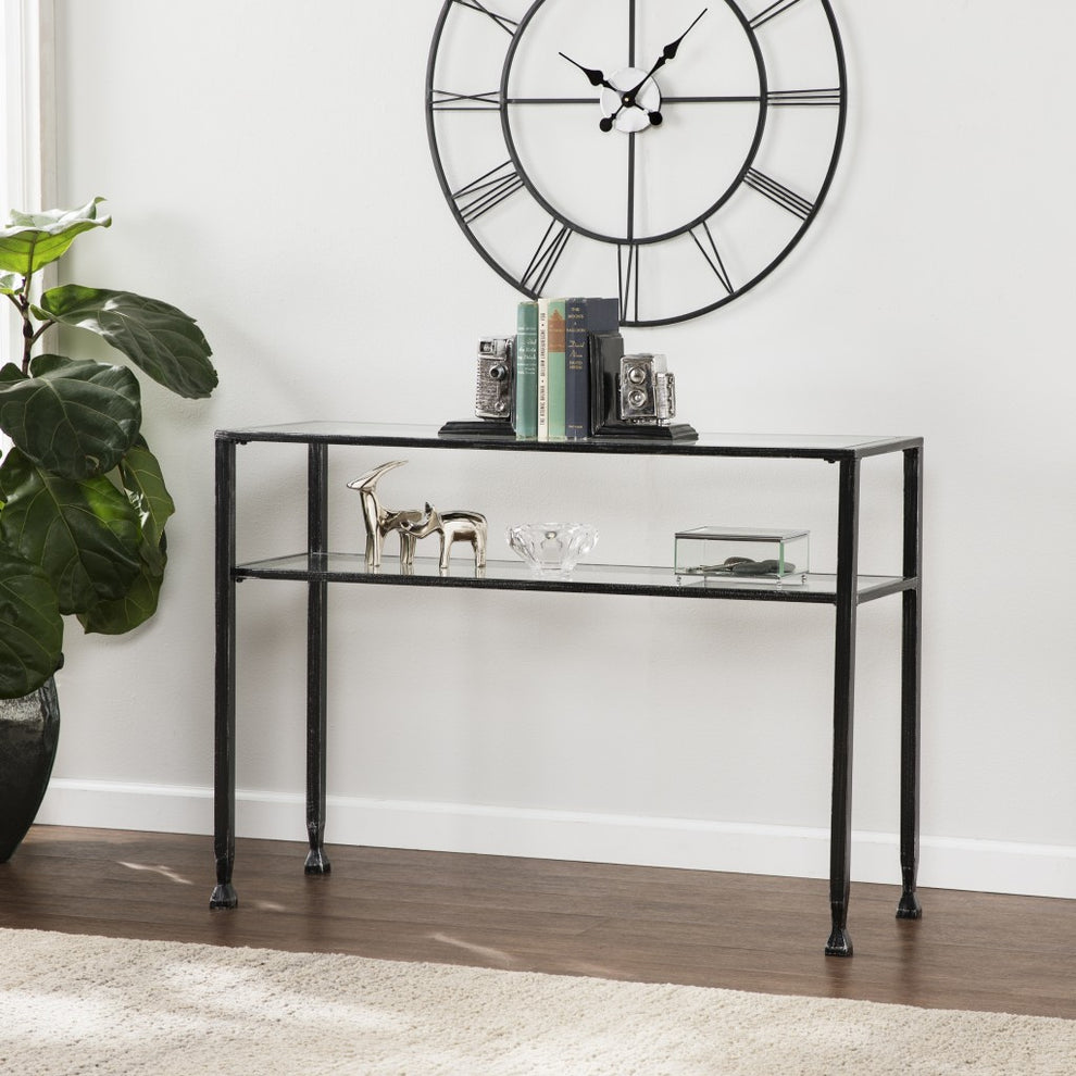 Clear and Black and Silver Glass Distressed Console Table With Storage By Homeroots | Console Tables | Modishstore - 3