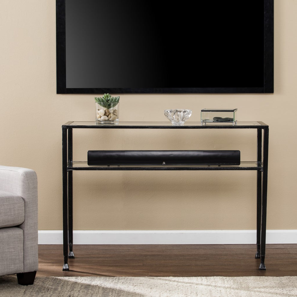 Clear and Black and Silver Glass Distressed Console Table With Storage By Homeroots | Console Tables | Modishstore - 4