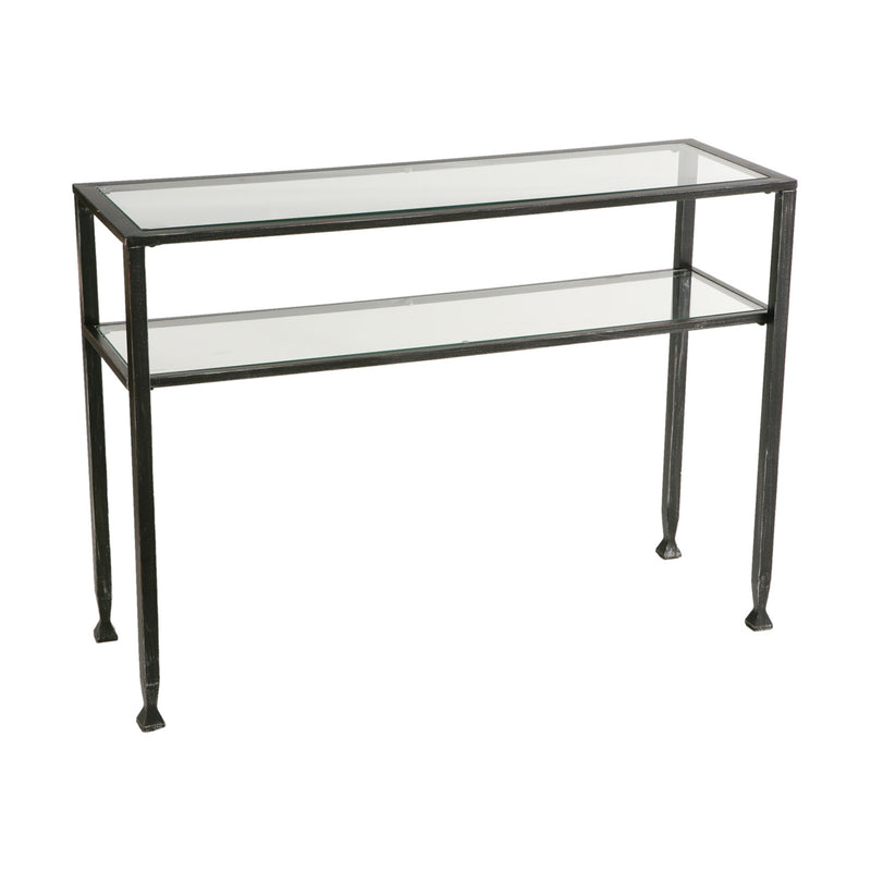 Clear and Black and Silver Glass Distressed Console Table With Storage By Homeroots | Console Tables | Modishstore - 1