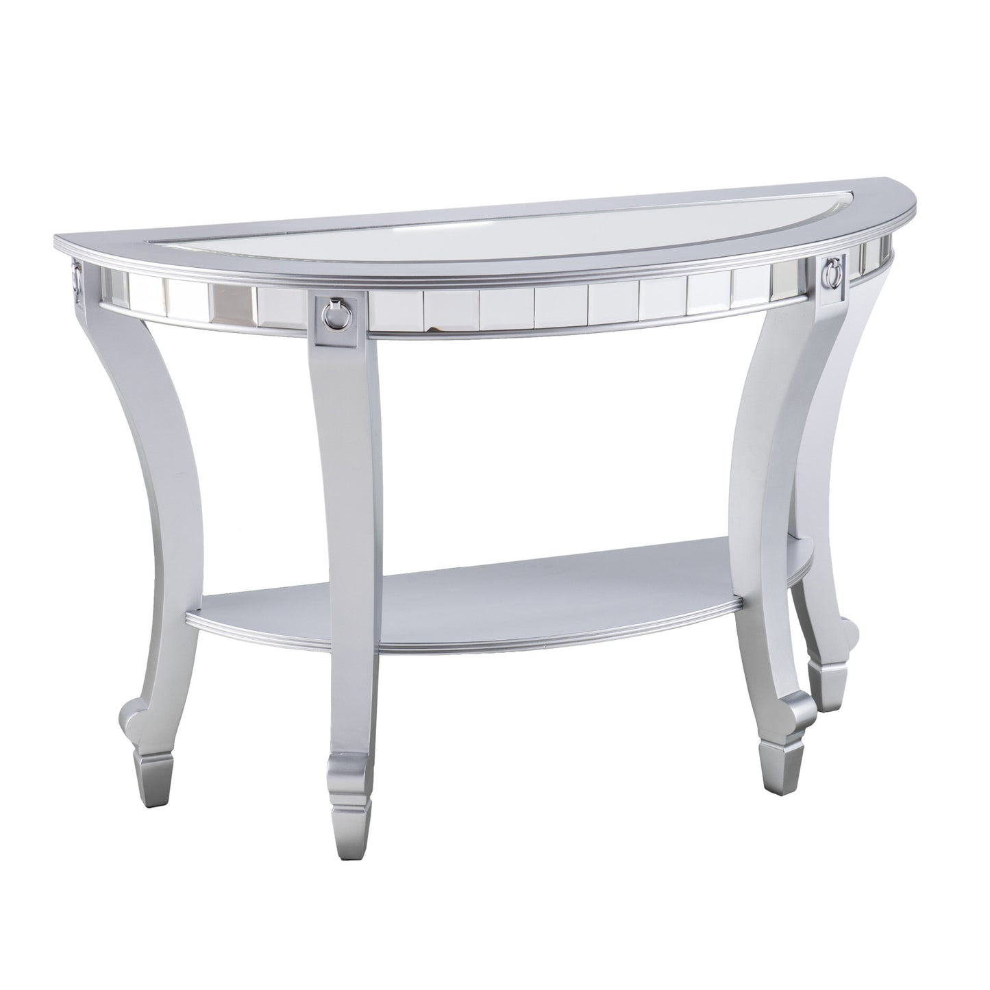 Silver Mirrored Glass Half Circle Console Table With Storage By Homeroots | Console Tables | Modishstore - 1