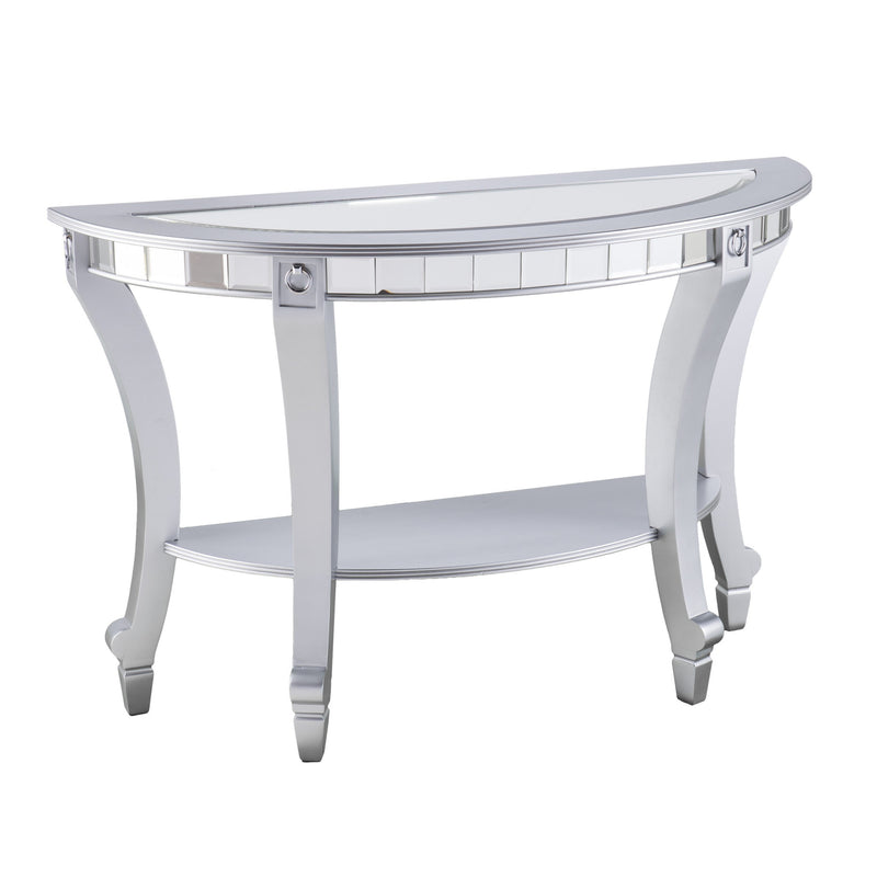 Silver Mirrored Glass Half Circle Console Table With Storage By Homeroots | Console Tables | Modishstore - 1