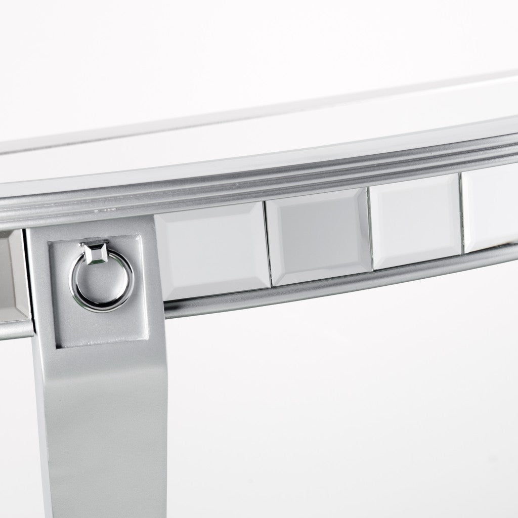 Silver Mirrored Glass Half Circle Console Table With Storage By Homeroots | Console Tables | Modishstore - 6