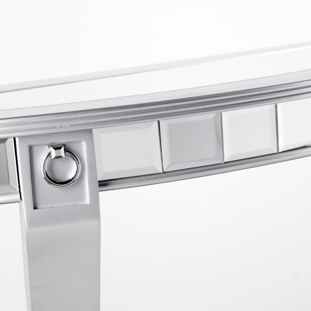 Silver Mirrored Glass Half Circle Console Table With Storage By Homeroots | Console Tables | Modishstore - 6