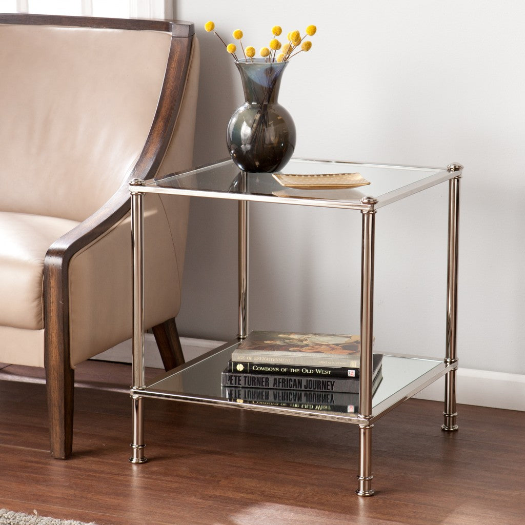 Silver Glass And Iron Square Mirrored End Table By Homeroots | End Tables | Modishstore - 2