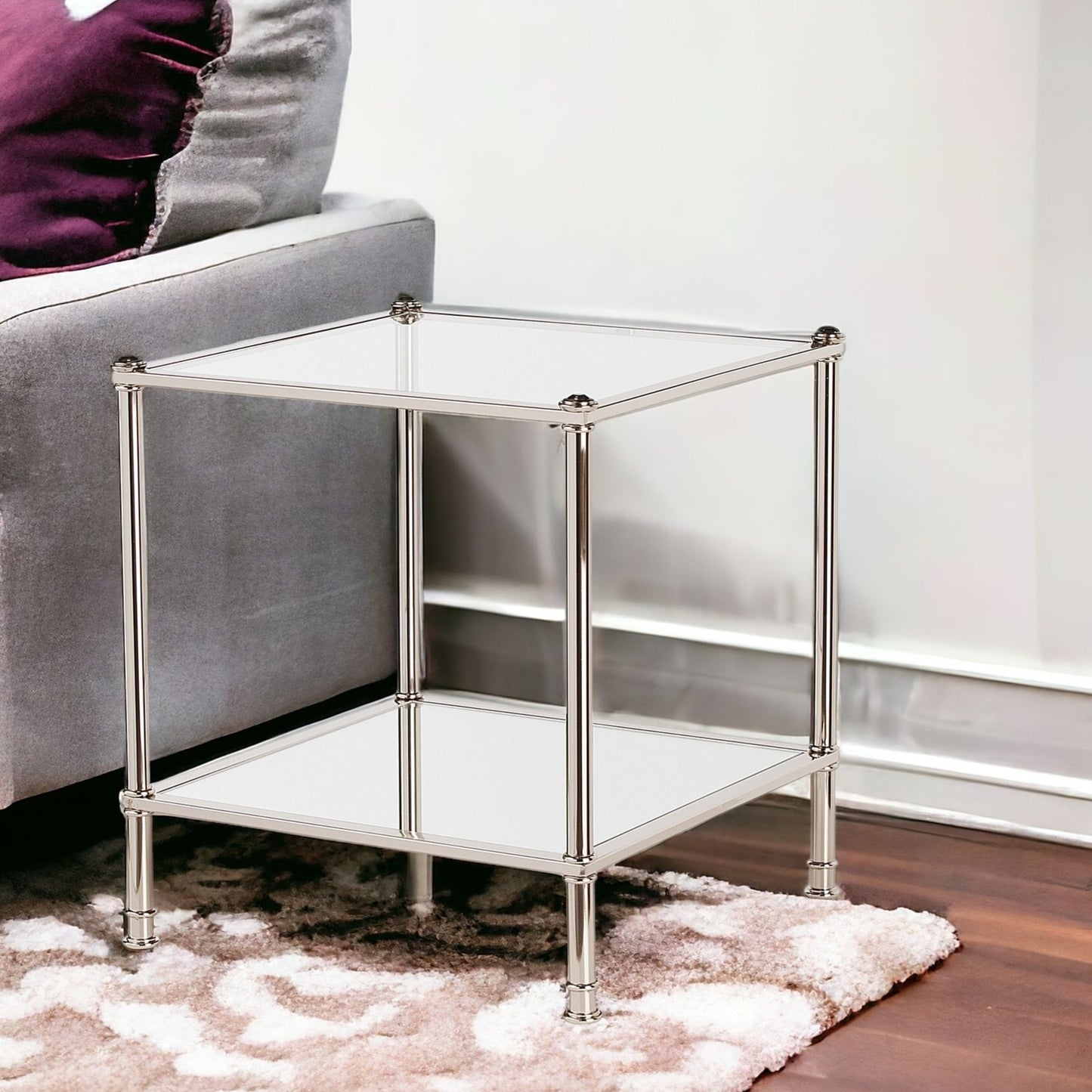 Silver Glass And Iron Square Mirrored End Table By Homeroots | End Tables | Modishstore - 6