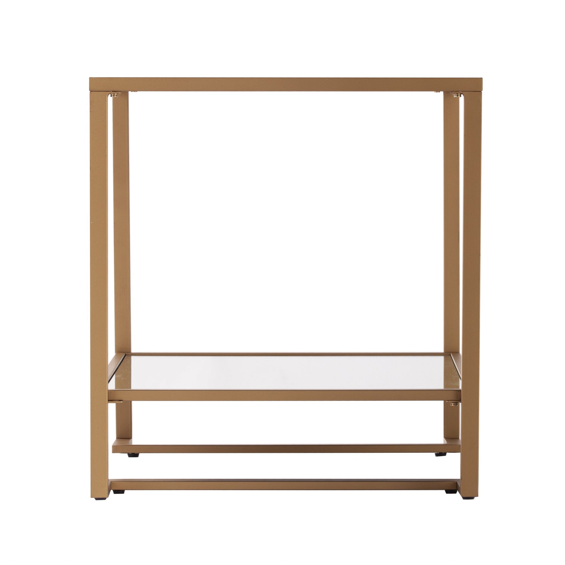 Gold Glass And Iron Square Mirrored End Table With Shelf By Homeroots | End Tables | Modishstore - 2