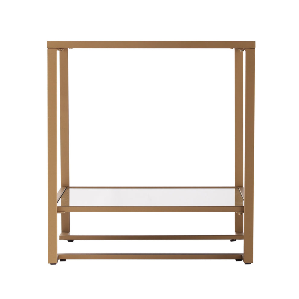 Gold Glass And Iron Square Mirrored End Table With Shelf By Homeroots | End Tables | Modishstore - 2