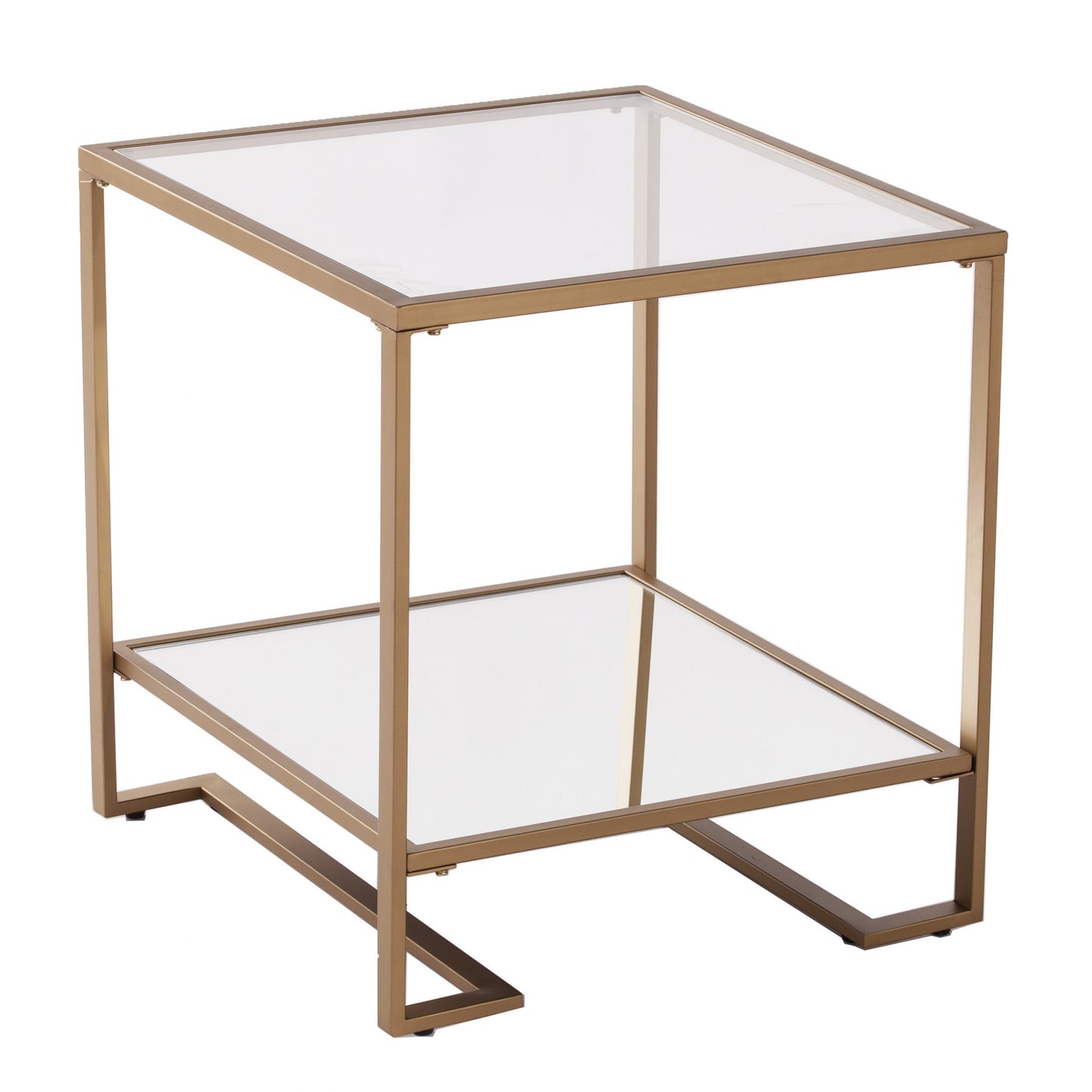 Gold Glass And Iron Square Mirrored End Table With Shelf By Homeroots | End Tables | Modishstore - 1