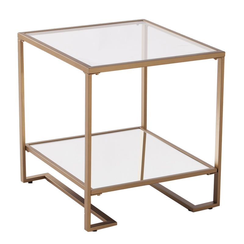 Gold Glass And Iron Square Mirrored End Table With Shelf By Homeroots | End Tables | Modishstore - 1