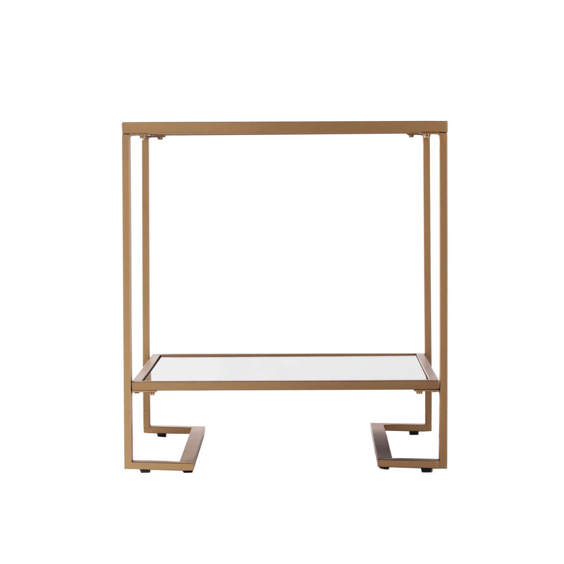 Gold Glass And Iron Square Mirrored End Table With Shelf By Homeroots | End Tables | Modishstore - 3