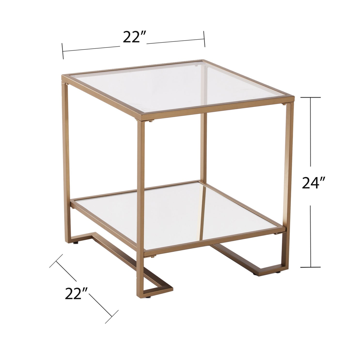 Gold Glass And Iron Square Mirrored End Table With Shelf By Homeroots | End Tables | Modishstore - 6