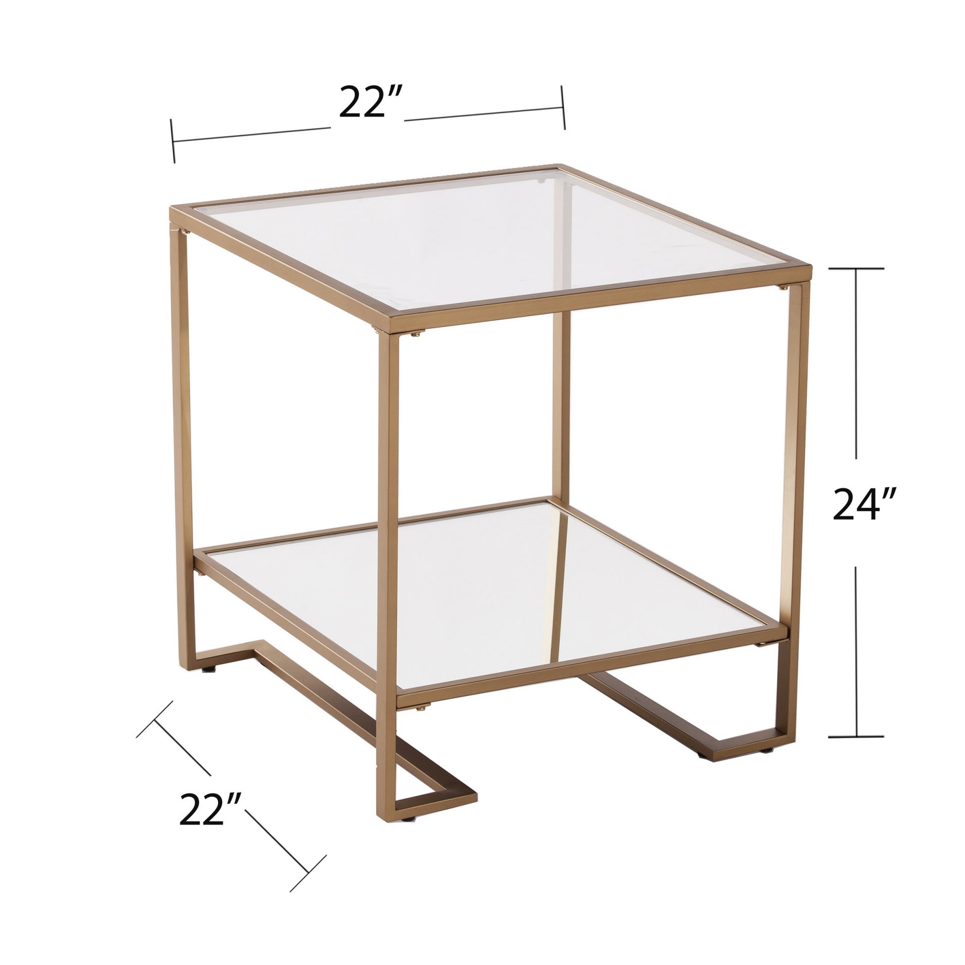 Gold Glass And Iron Square Mirrored End Table With Shelf By Homeroots | End Tables | Modishstore - 6