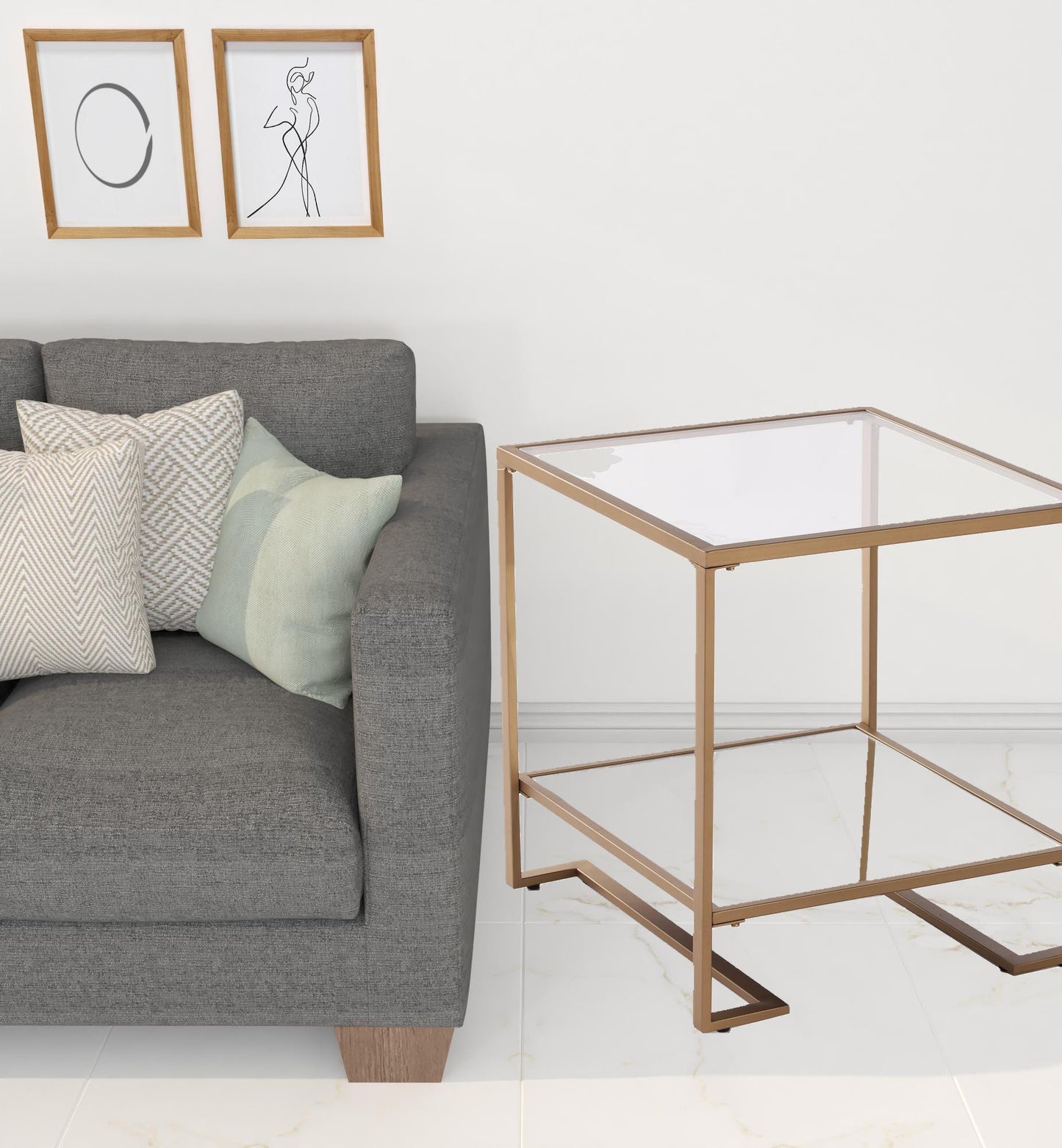 Gold Glass And Iron Square Mirrored End Table With Shelf By Homeroots | End Tables | Modishstore - 5