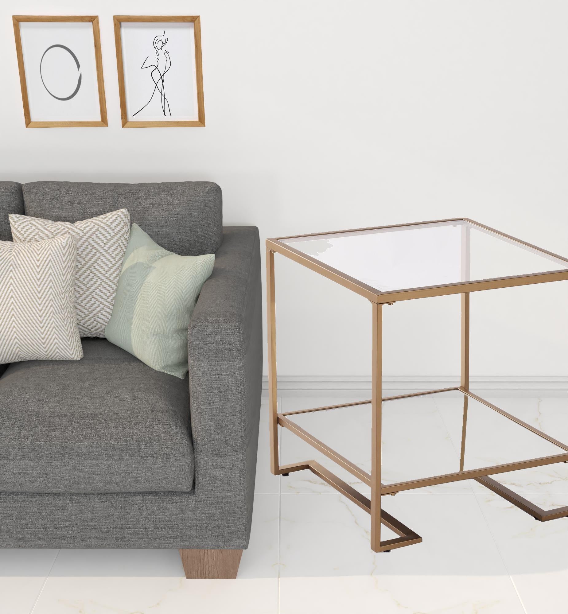 Gold Glass And Iron Square Mirrored End Table With Shelf By Homeroots | End Tables | Modishstore - 5