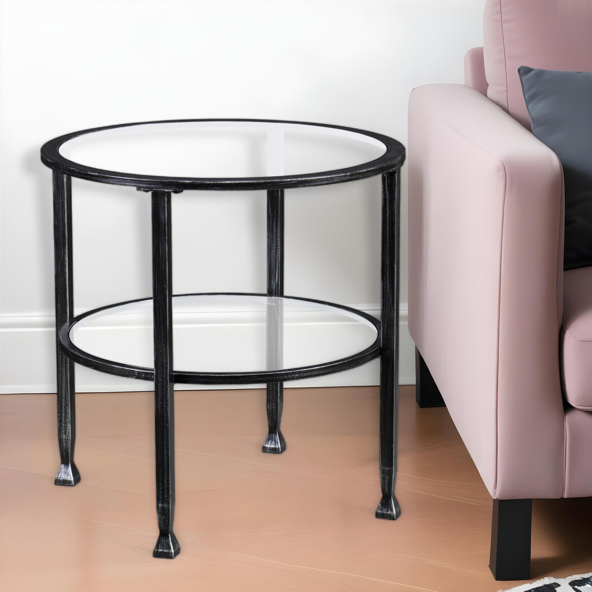 Black Glass And Iron Round End Table By Homeroots | End Tables | Modishstore - 1