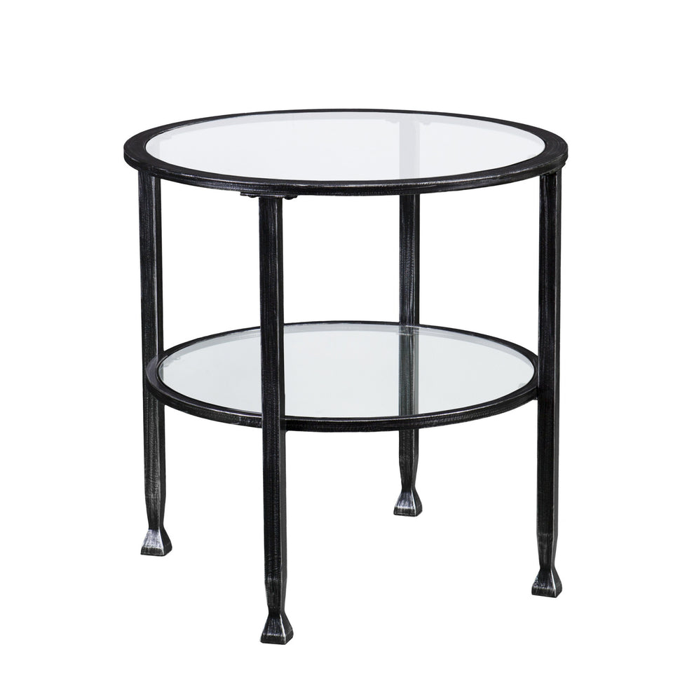 Black Glass And Iron Round End Table By Homeroots | End Tables | Modishstore - 4