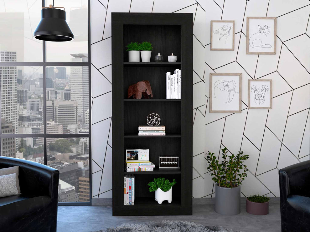 Black Five Tier Bookcase By Homeroots | Bookcases | Modishstore - 4