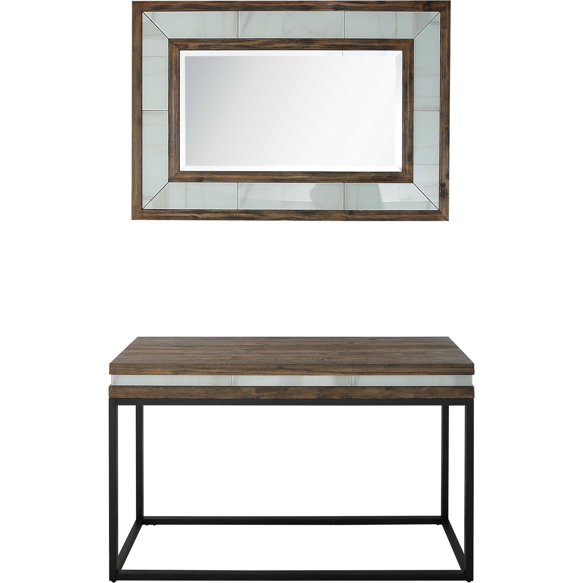 Brown White and Black Solid Wood And Faux Marble Sled Console Table By Homeroots | Console Tables | Modishstore - 1