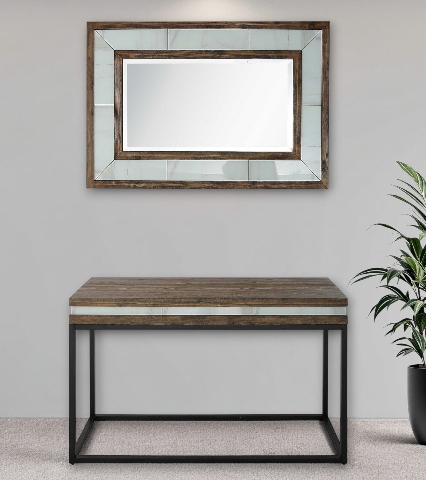 Brown White and Black Solid Wood And Faux Marble Sled Console Table By Homeroots | Console Tables | Modishstore - 7