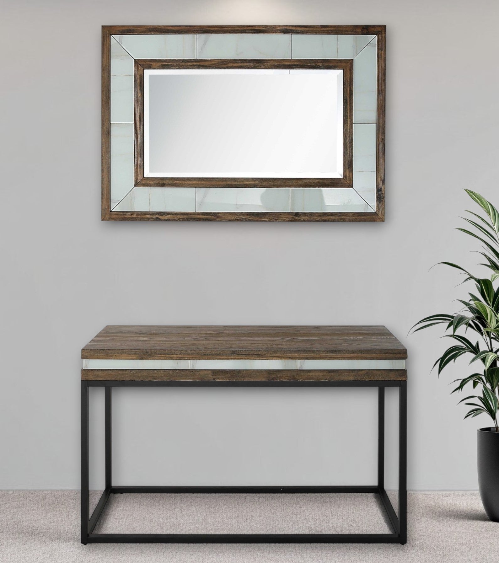 Brown White and Black Solid Wood And Faux Marble Sled Console Table By Homeroots | Console Tables | Modishstore - 7