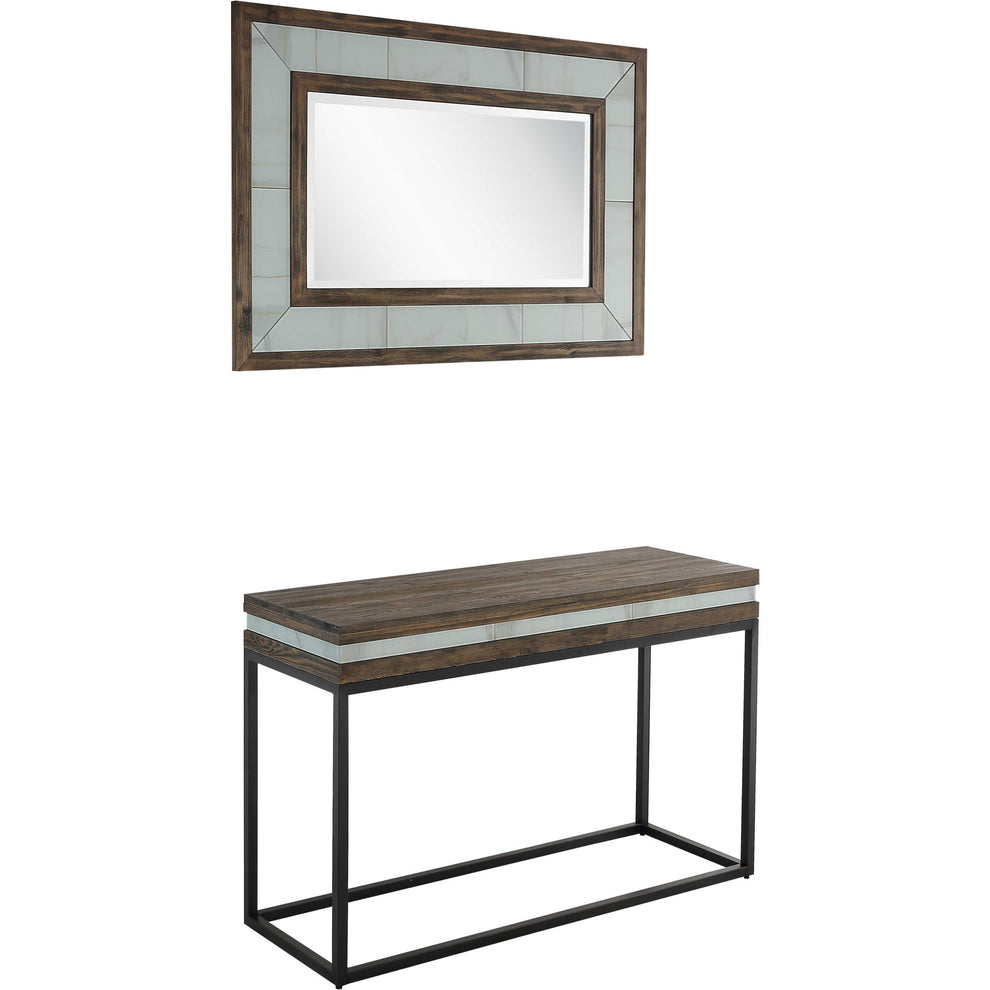 Brown White and Black Solid Wood And Faux Marble Sled Console Table By Homeroots | Console Tables | Modishstore - 2