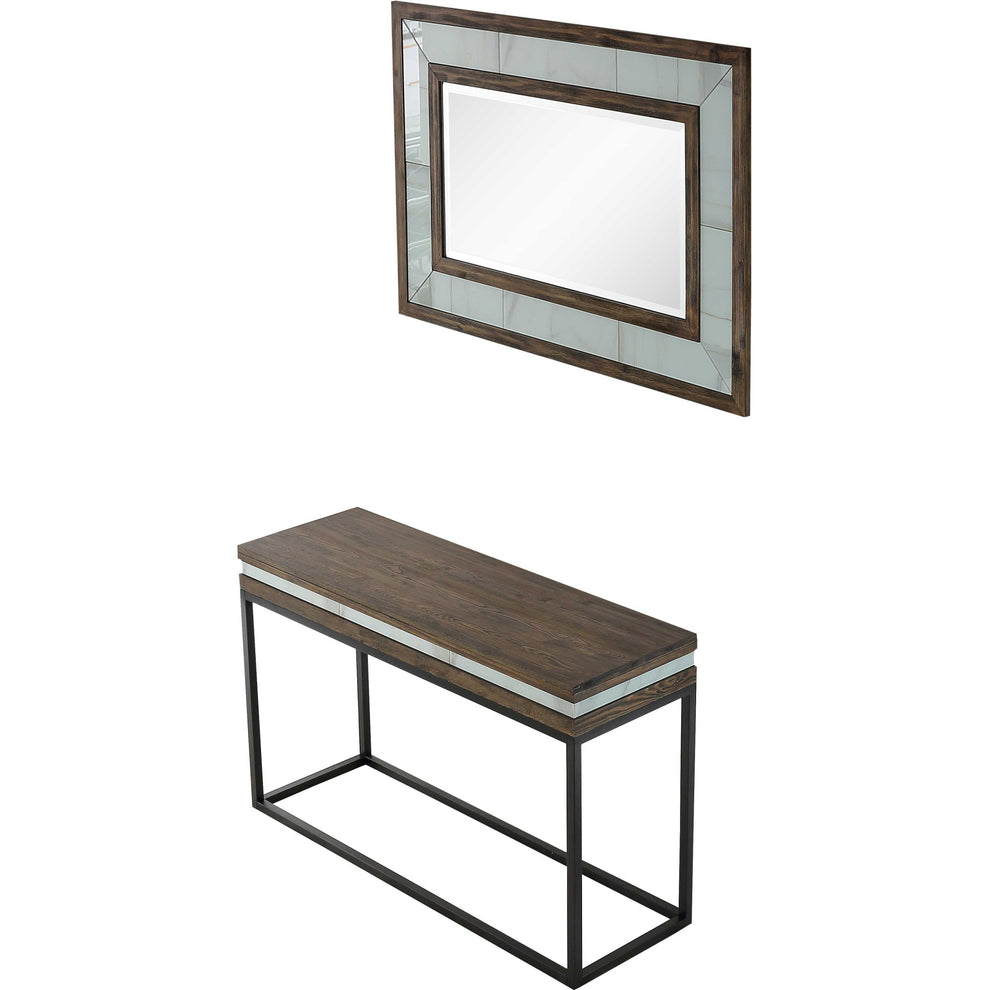 Brown White and Black Solid Wood And Faux Marble Sled Console Table By Homeroots | Console Tables | Modishstore - 3