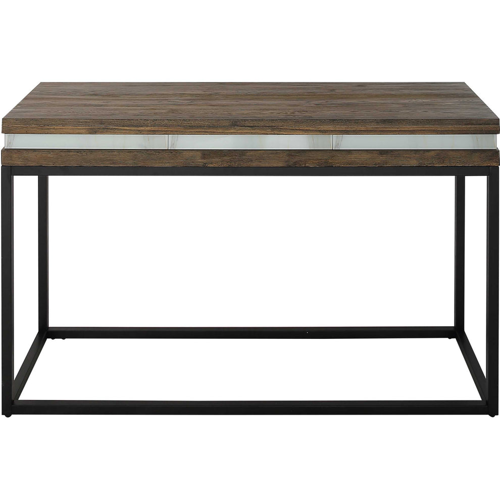 Brown White and Black Solid Wood And Faux Marble Sled Console Table By Homeroots | Console Tables | Modishstore - 8