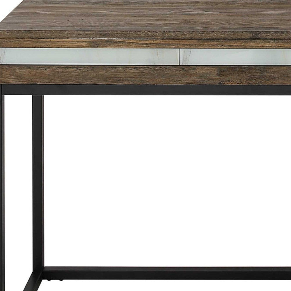 Brown White and Black Solid Wood And Faux Marble Sled Console Table By Homeroots | Console Tables | Modishstore - 6