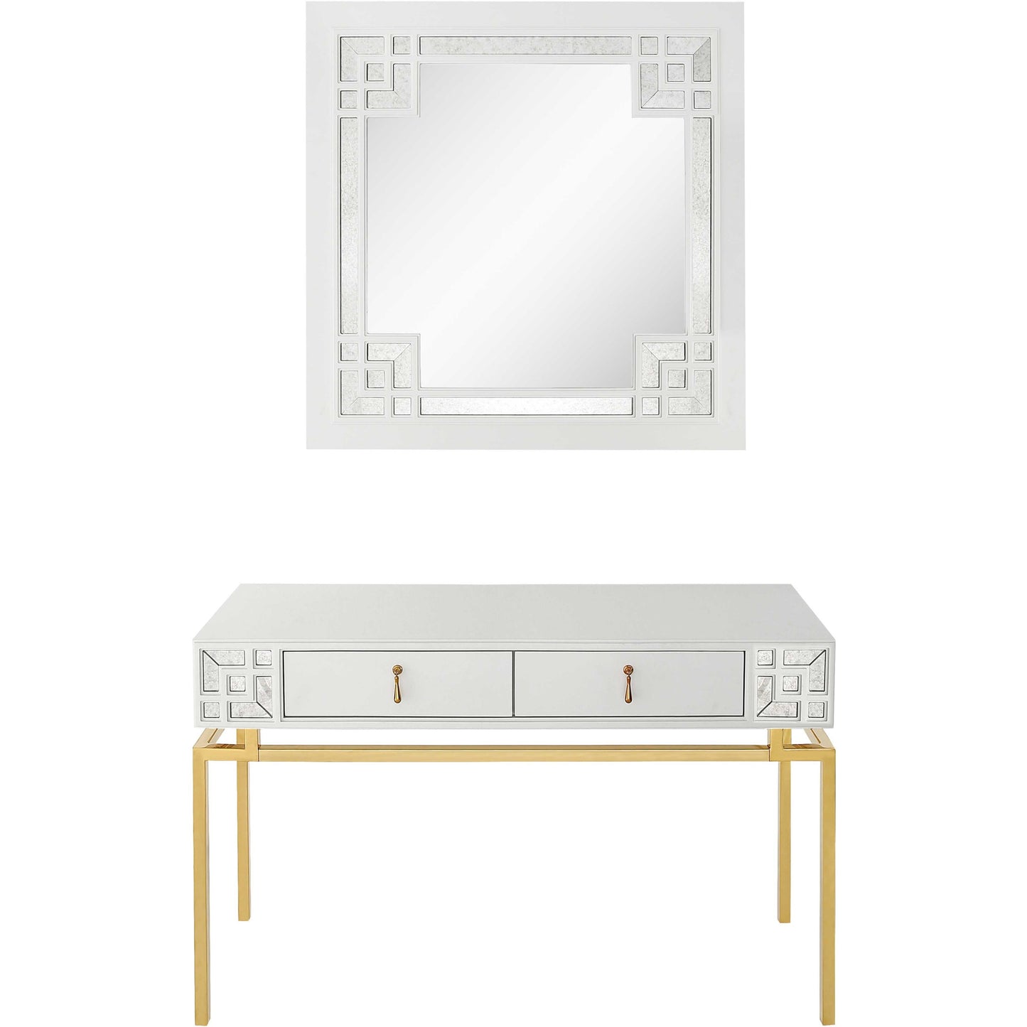 White and Gold Mirrored Wood Console Table With Two Drawers By Homeroots | Console Tables | Modishstore - 3
