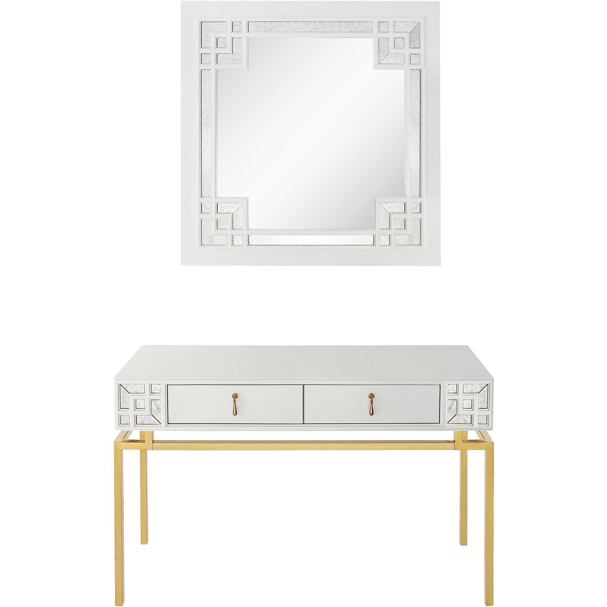 White and Gold Mirrored Wood Console Table With Two Drawers By Homeroots | Console Tables | Modishstore - 3