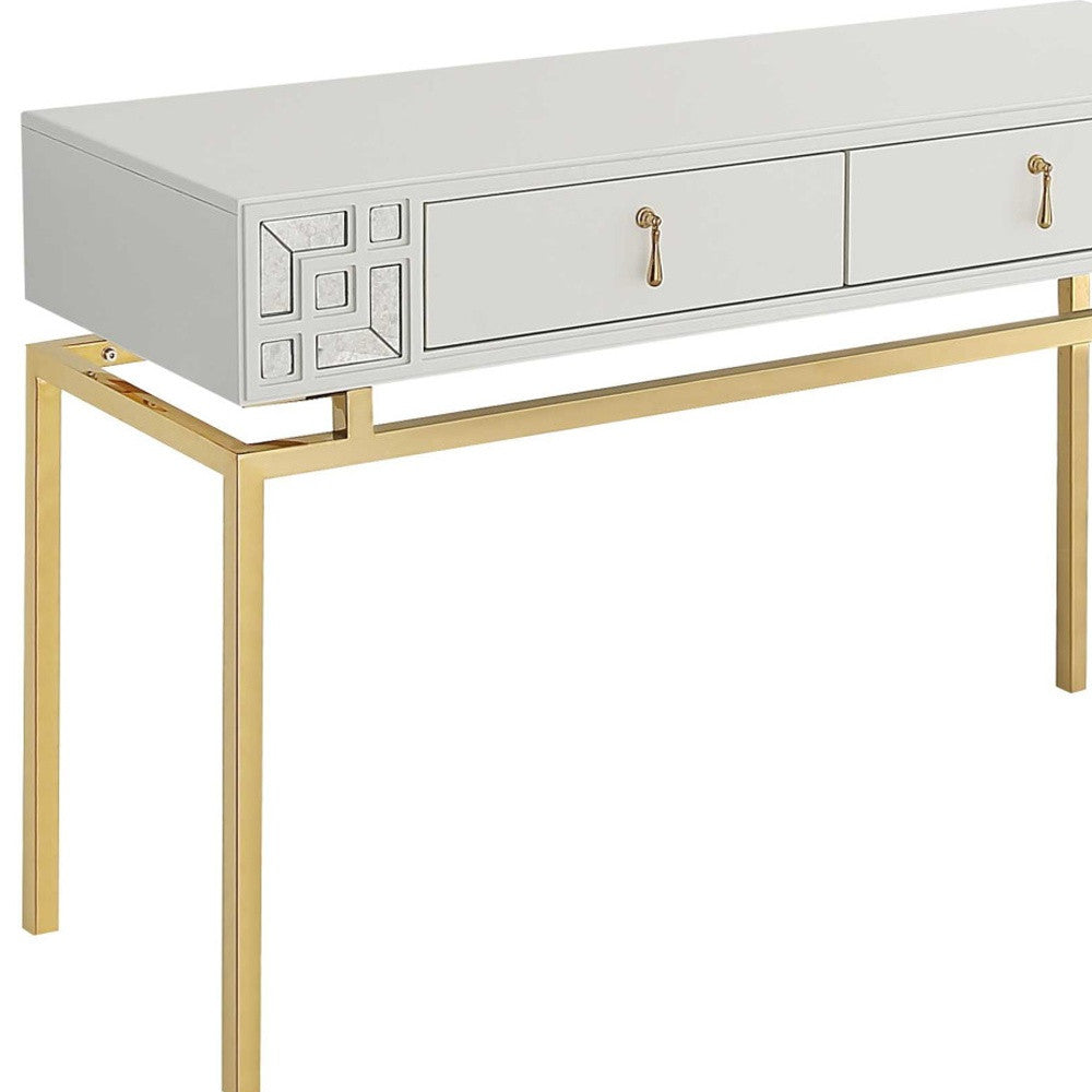 White and Gold Mirrored Wood Console Table With Two Drawers By Homeroots | Console Tables | Modishstore - 2