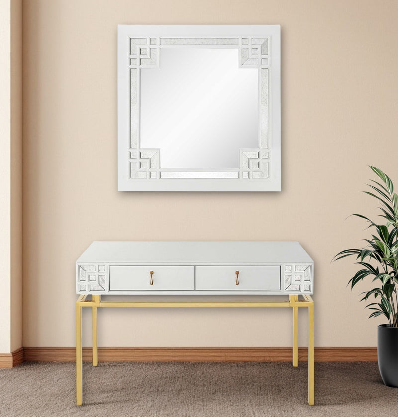 White and Gold Mirrored Wood Console Table With Two Drawers By Homeroots | Console Tables | Modishstore - 1