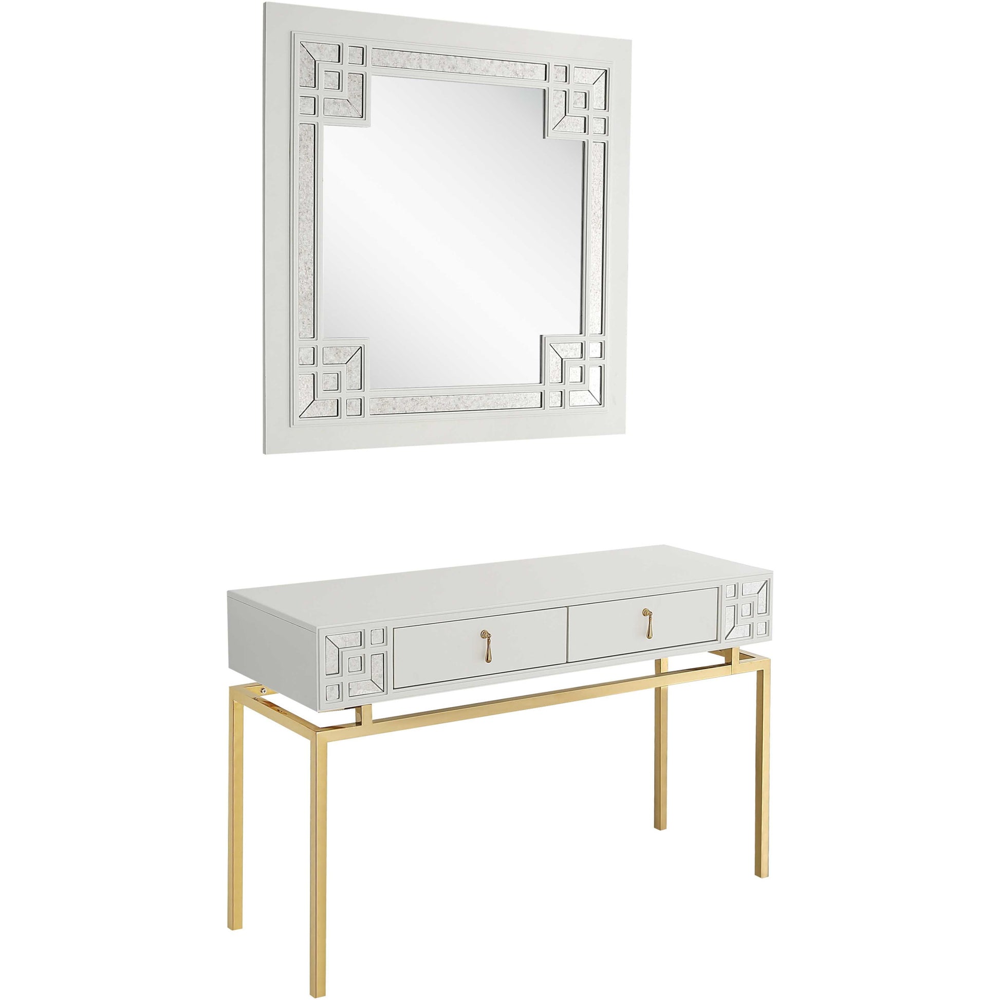 White and Gold Mirrored Wood Console Table With Two Drawers By Homeroots | Console Tables | Modishstore - 4