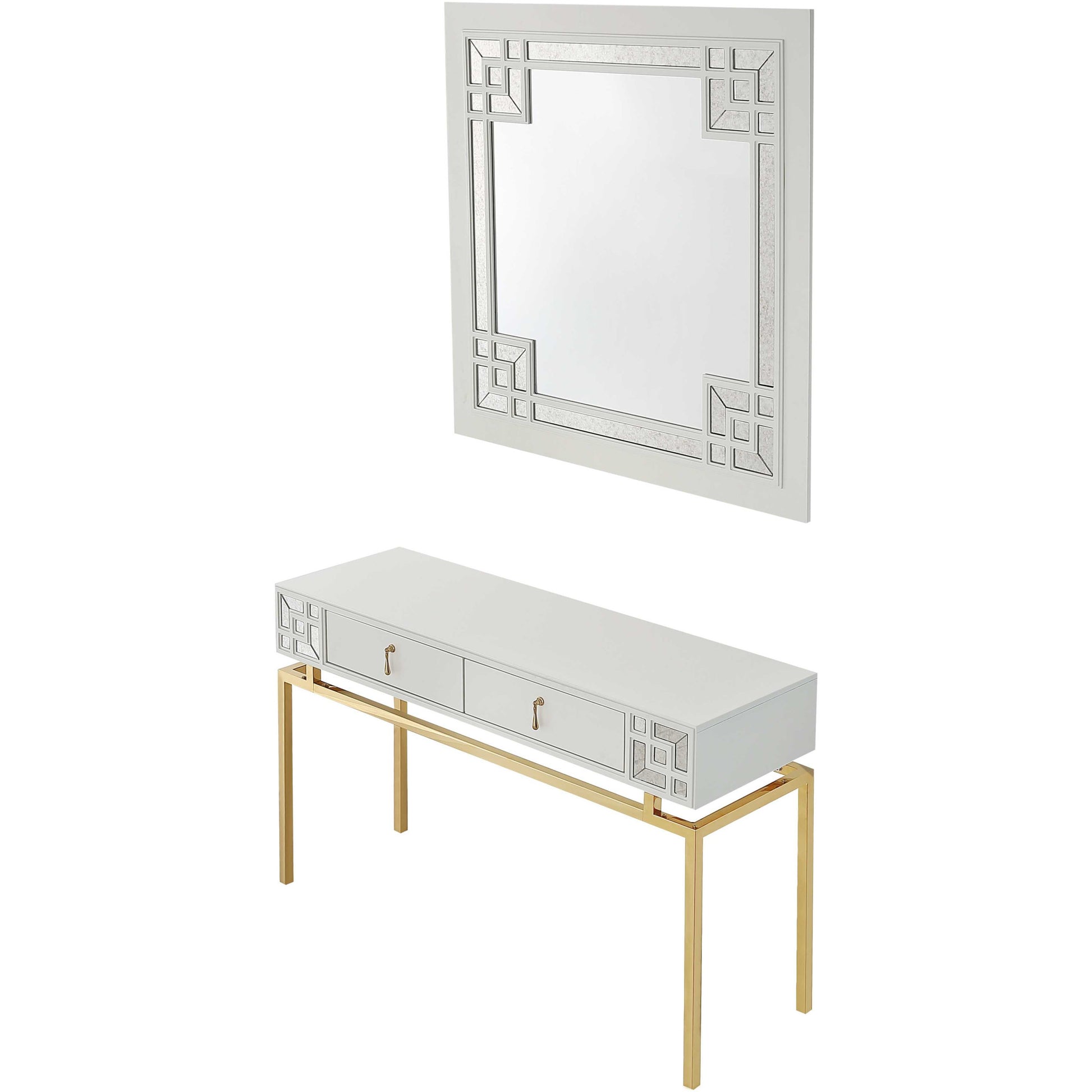 White and Gold Mirrored Wood Console Table With Two Drawers By Homeroots | Console Tables | Modishstore - 5