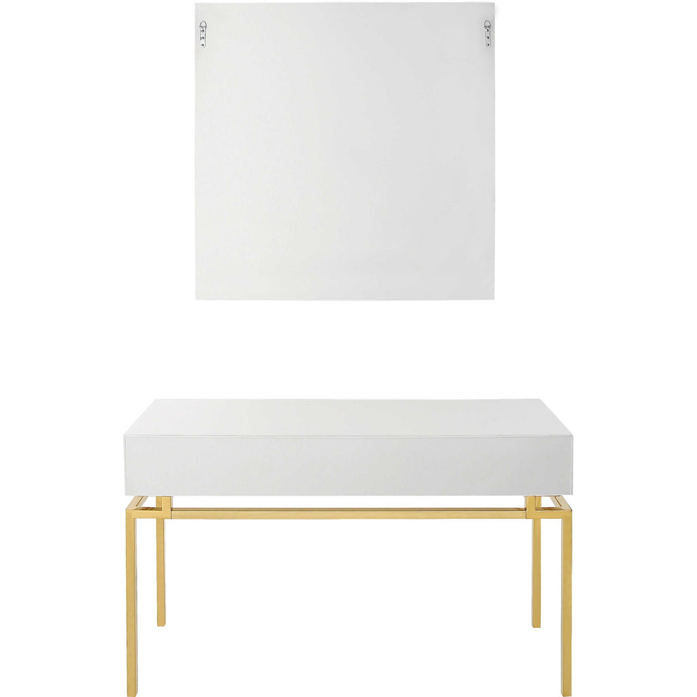 White and Gold Mirrored Wood Console Table With Two Drawers By Homeroots | Console Tables | Modishstore - 8