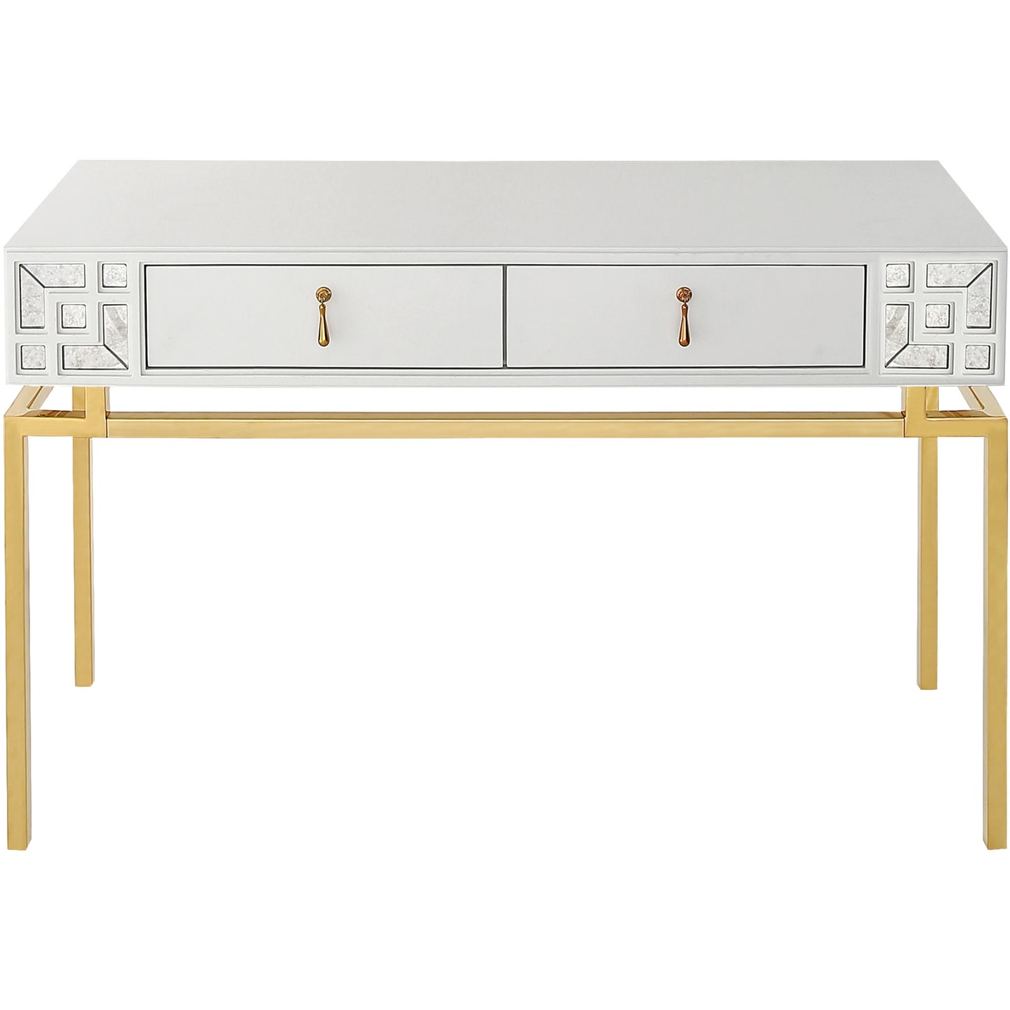White and Gold Mirrored Wood Console Table With Two Drawers By Homeroots | Console Tables | Modishstore - 7