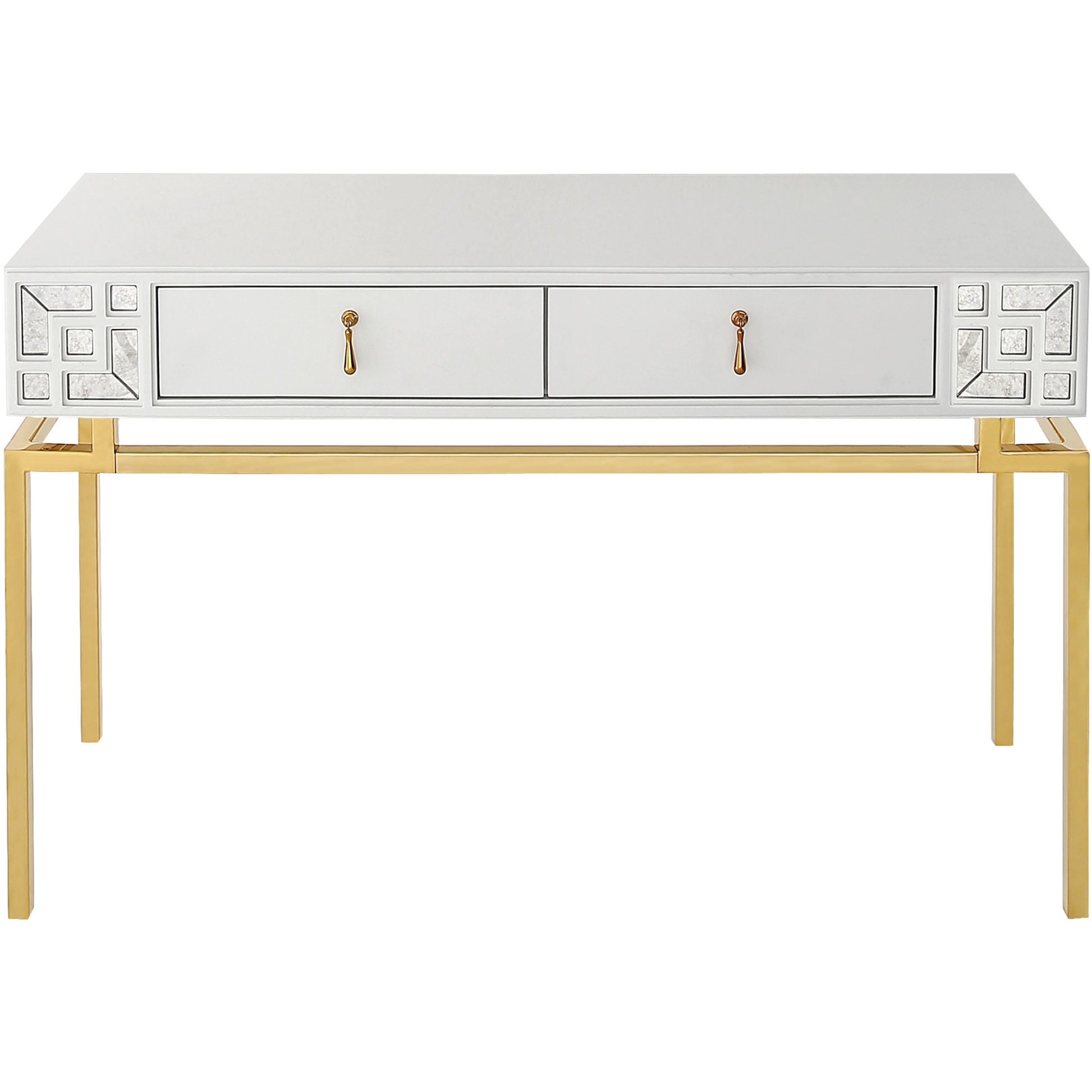 White and Gold Mirrored Wood Console Table With Two Drawers By Homeroots | Console Tables | Modishstore - 7