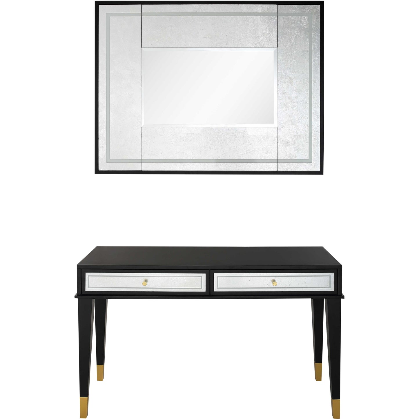 Black And Silver Mirrored Wood And Glass Console Table With Two Drawers By Homeroots | Console Tables | Modishstore - 1