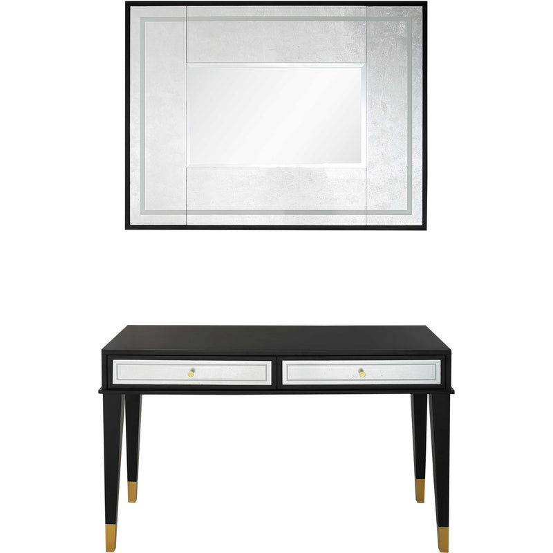 Black And Silver Mirrored Wood And Glass Console Table With Two Drawers By Homeroots | Console Tables | Modishstore - 1