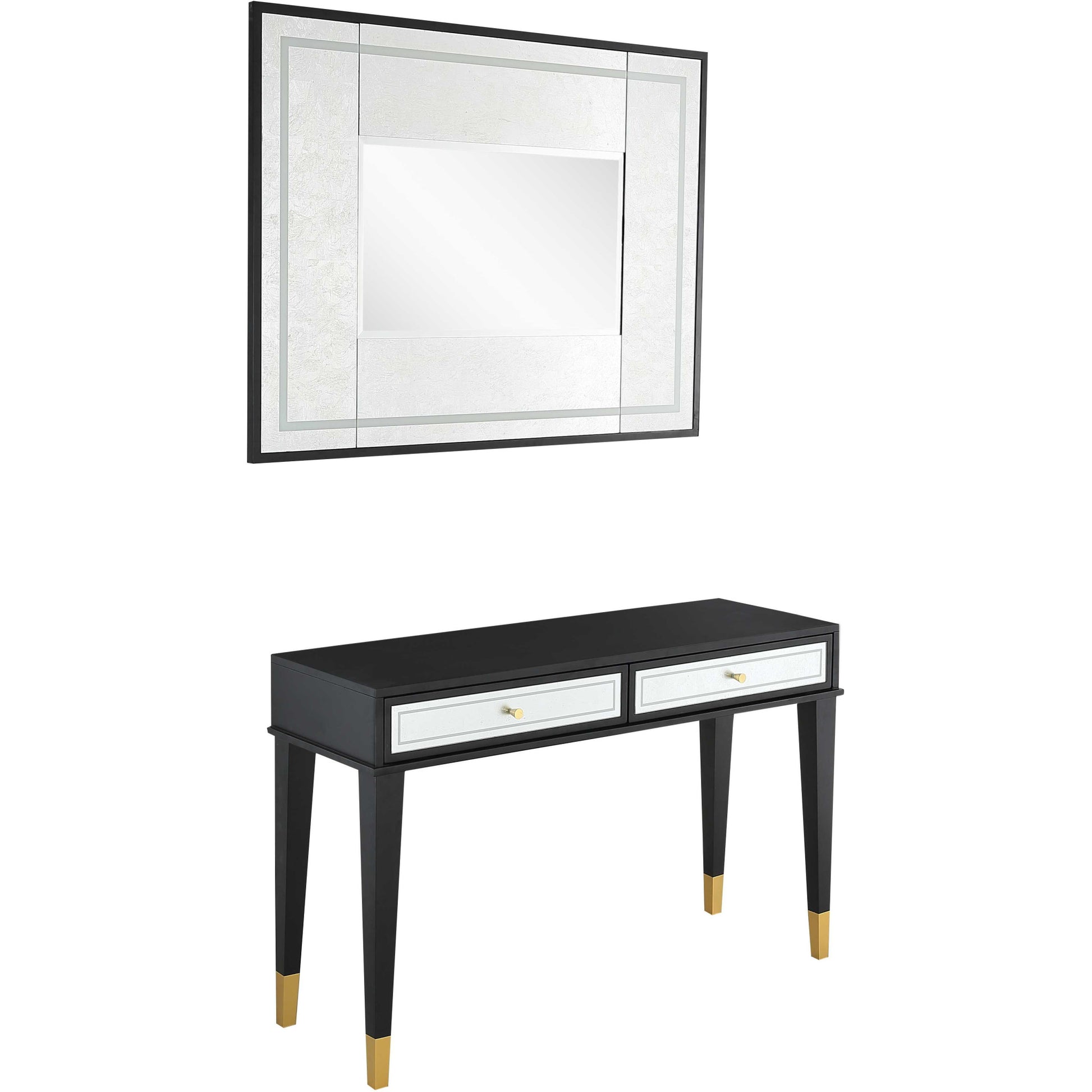 Black And Silver Mirrored Wood And Glass Console Table With Two Drawers By Homeroots | Console Tables | Modishstore - 3
