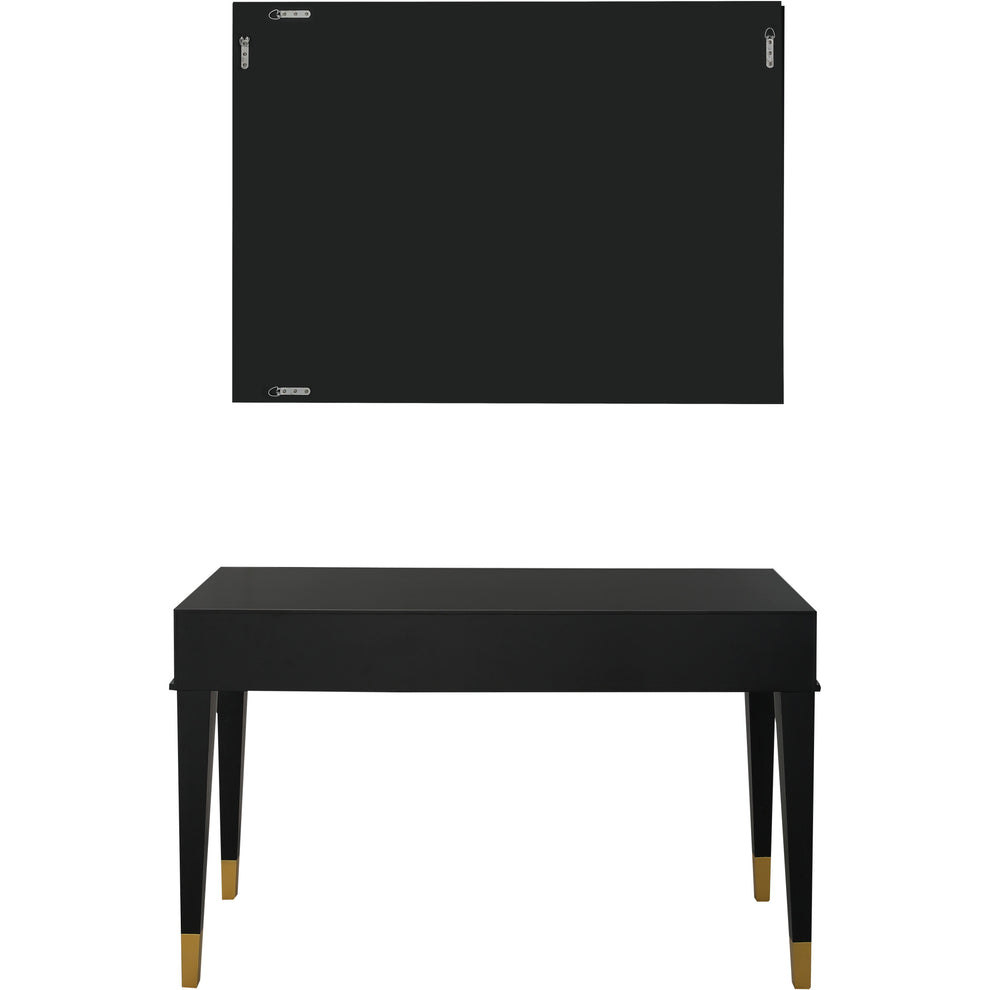 Black And Silver Mirrored Wood And Glass Console Table With Two Drawers By Homeroots | Console Tables | Modishstore - 7
