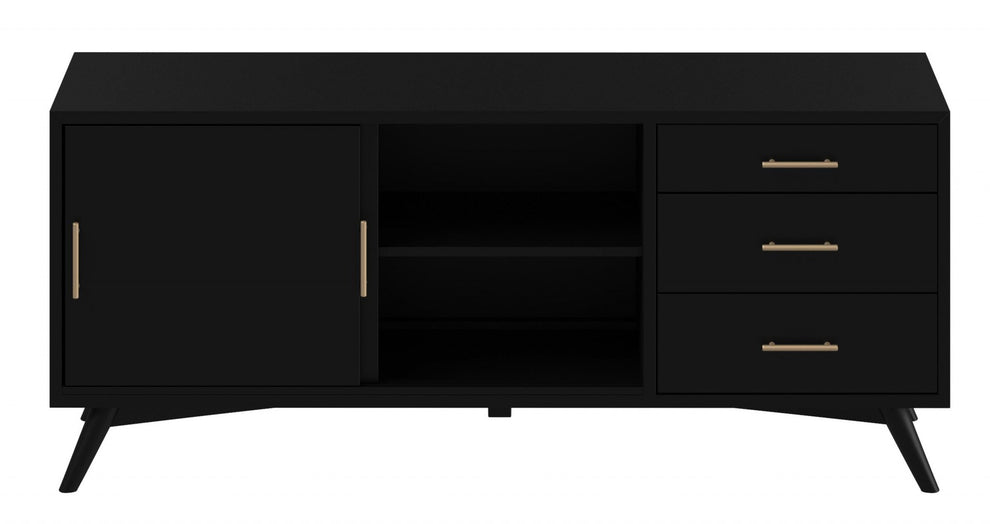 Black Mahogany Solid Wood Enclosed and Open Storage TV Stand By Homeroots | TV Stands | Modishstore - 5