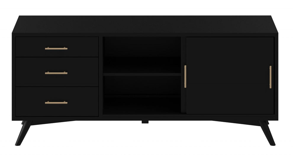 Black Mahogany Solid Wood Enclosed and Open Storage TV Stand By Homeroots | TV Stands | Modishstore - 2