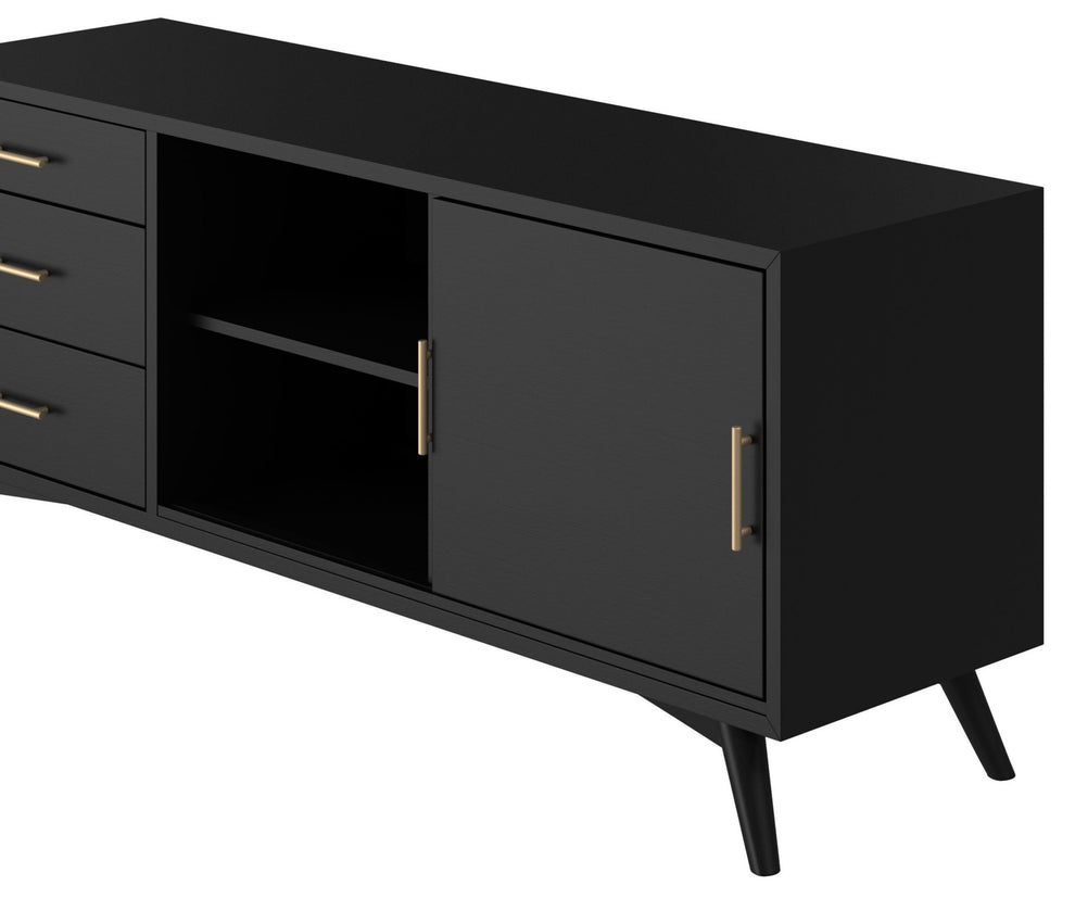 Black Mahogany Solid Wood Enclosed and Open Storage TV Stand By Homeroots | TV Stands | Modishstore - 6