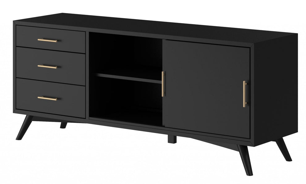 Black Mahogany Solid Wood Enclosed and Open Storage TV Stand By Homeroots | TV Stands | Modishstore - 4