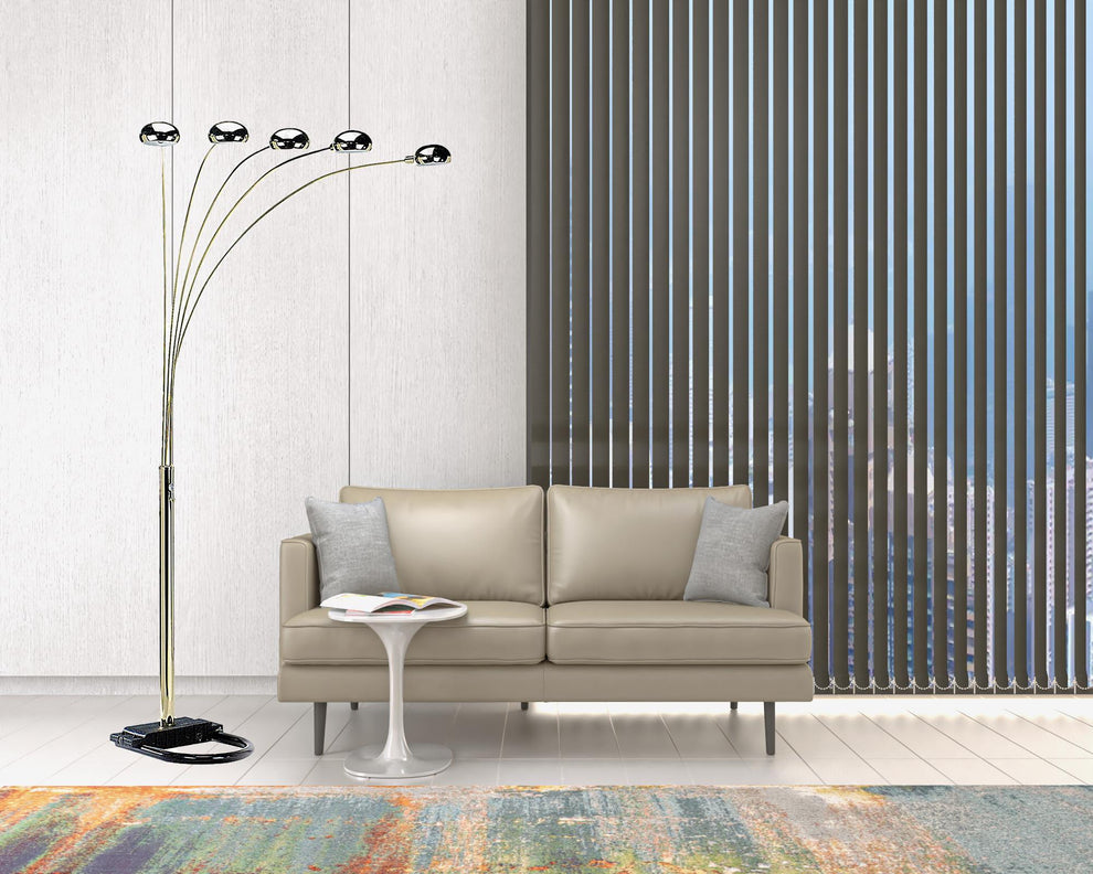 Gold Five Light Arc Floor Lamp With Brass Metal Dome Shade By Homeroots | Floor Lamps | Modishstore - 3